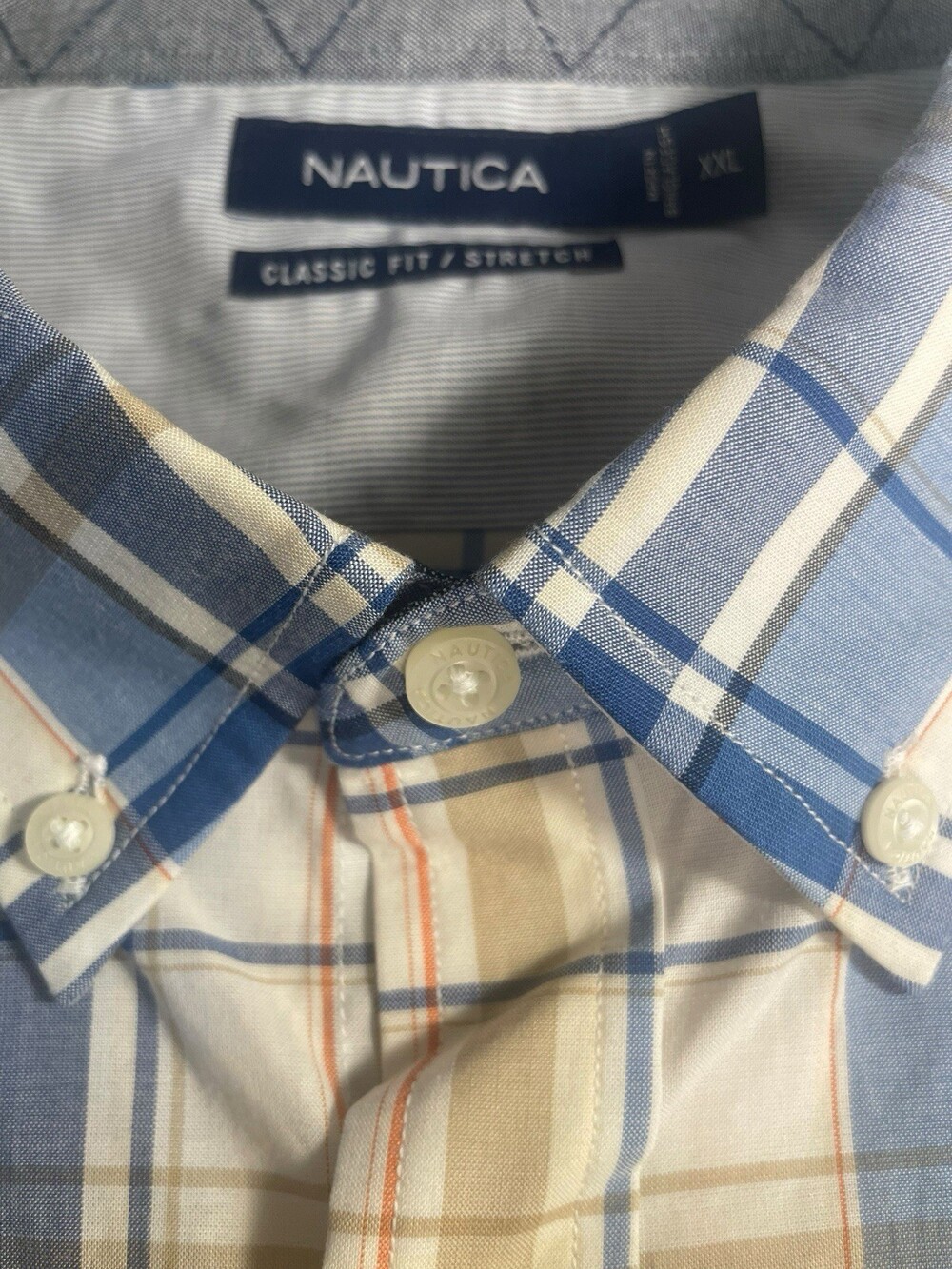 Nautica Mens XXL Classic Fit Short Sleeve Button Down Striped Cotton Shirt - Picture 2 of 6